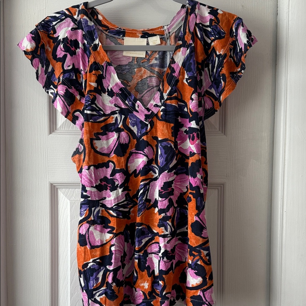 Anthropologie Maeve Multicolor Floral Top size L